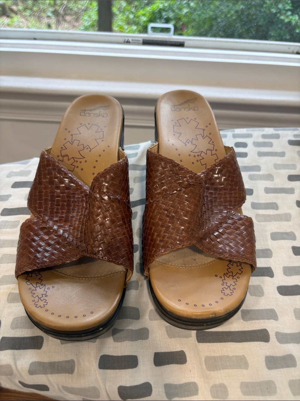 Dansko Brown Woven Leather Clog Slides